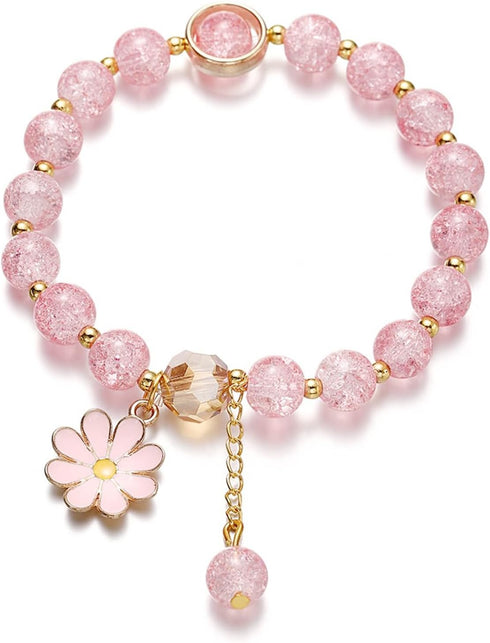 Colorful Flower Charm Bracelet - Boho Daisy Accessory with Crystal Beads Bracelet for Women Girls...