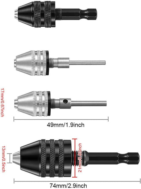 Keyless Drill Chuck Kits, 4pcs Small Drill Chuck Change Adapter W/ 1/4, 1/8, 1/16 Inch Hex and Round Shanks, Electric Drill Conversion Chuck Set P...
