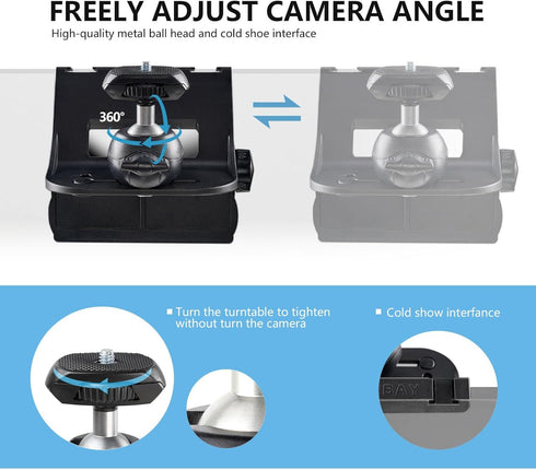 RAUBAY Monitor Top Camera Mount Clamp, Hanging Webcam Stand with 1/4" Screw, for Live Stream, Video Conferencing, YouTube, TikTok, etc. CM-01...