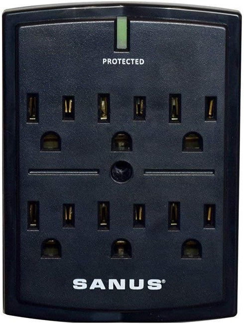 SANUS On-Wall Low Profile 1080J Fireproof Surge Protector with 6 AC Outlets & 3 Lines of Protection - Includes Power Signal Filtering Black...