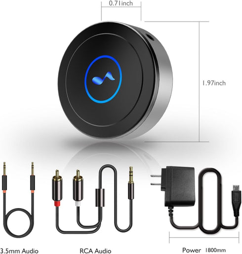 Bluetooth 5.0 Receiver, Wireless Audio Adapter for Home Stereo, Speaker, Receiver Pairing with Phone, TV, PC, for AUX 3.5mm / RCA Input, Low Laten...