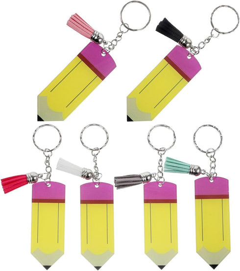 Tassel Keychain 6pcs Blank Tassel Pencil Keychain Letter Decor Cartoon Keychain Pencil Key Ring Decorative Bag Pendant Cartoon Keyring Decorations...