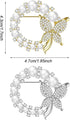 2 Pcs Butterfly Pearl Brooch Pin Wreath Brooch Safety Pin Wedding Bridal Brooches Women Crystal Rhinestones Brooch Collar Lapel Pin Badge for Dres...