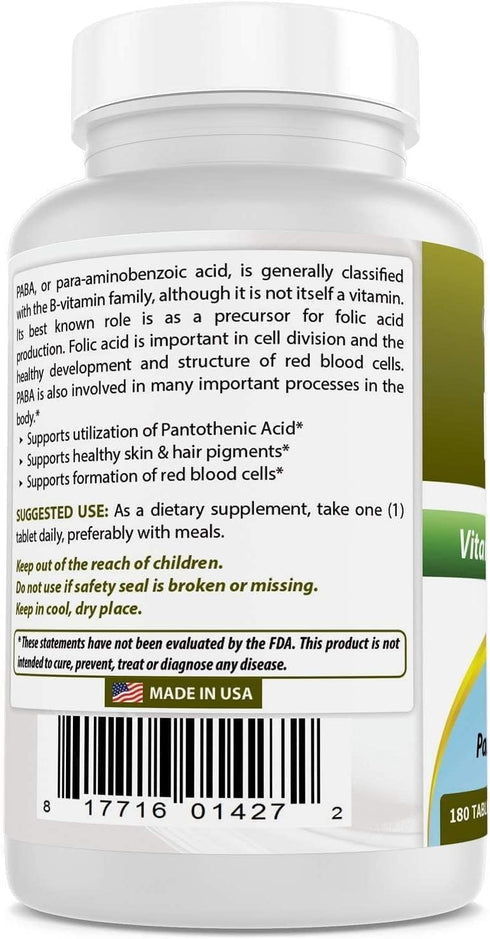 Best Naturals PABA 500 mg 180 Tablets...