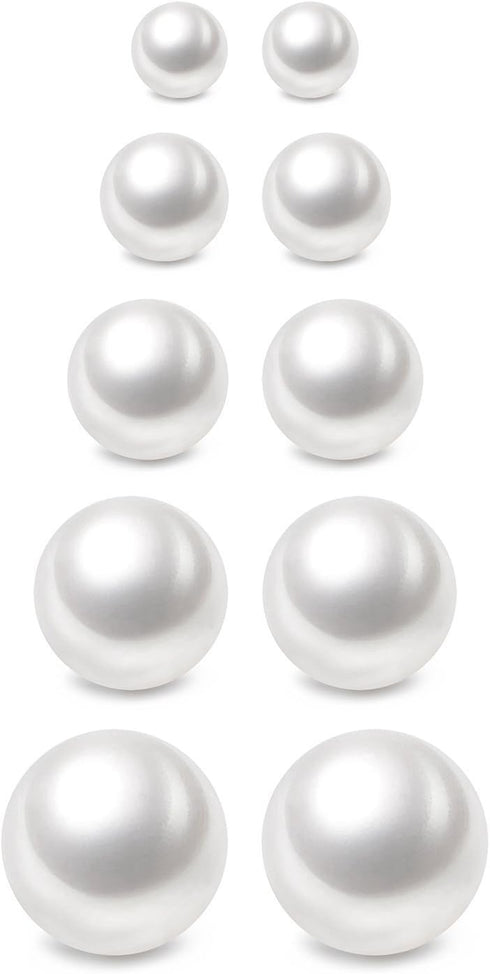 Charisma 3-7mm Composite Pearl Earrings Round Ball Pearls Stud Earrings Hypoallergenic 5 Pairs Mixed Sizes Imitation Pearl Earrings Set for Women...