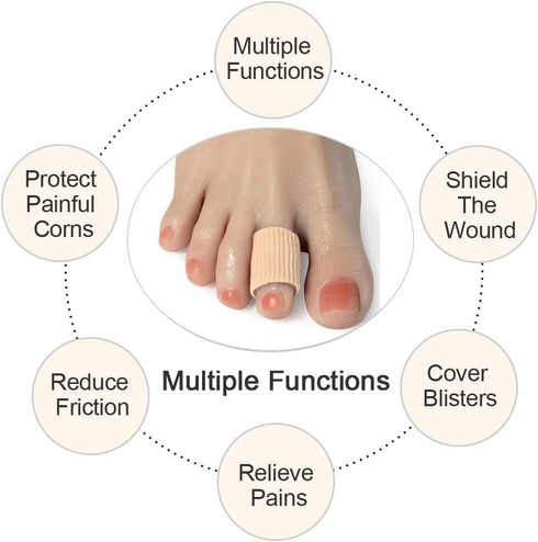 Cuttable Toe Tubes Sleeves 5 Pack Made of Elastic Fabric Lined with Silicone Gel. Toe Sleeve Protectors Relief Toe Pressure Pain, Corn and Calluse...