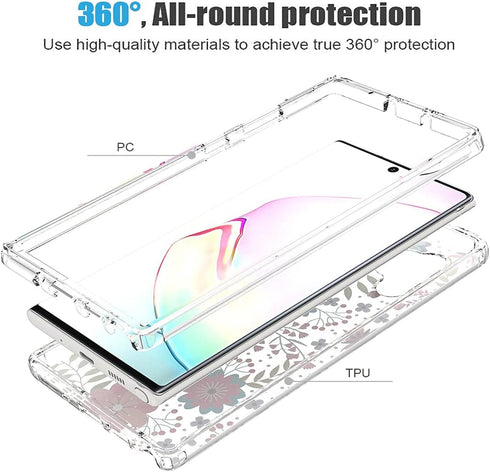 Case for Galaxy Note 10 5G, for Samsung Note 10 Clear Case for Girls, Soft TPU 360 Full Body Shockproof Hybrid Bumper Crystal Clear Phone Case Cov...