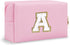 Personalized Initial Preppy Patch Makeup Bag, Small Travel Pink Cute Cosmetic Pouch Makeup Organizer Toiletry Zipper Pouch, Monogram Waterproof PU...