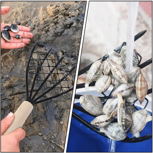 GANAZONO Tools Beach Rake Beach Rake 2pcs Claw Rake with Net Wooden Handle Seafood Digging Rakes Clam Scraper Oyster Shell Digging Tool for Beach ...