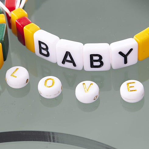 500 Pcs Acrylic Alphabet Letter Beads Gold On White Name Bracelets for Jewelry Making (goldonwhite) (goldonwhite)...