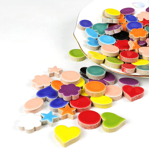 Mosaic Tiles - Ceramic Circular Bulk Mosaic Tile Assortment - 1.5x1.5 cm Mixed Colors Glass Tile - 42pcs/100g Craft and Backsplash Tile (Circular ...