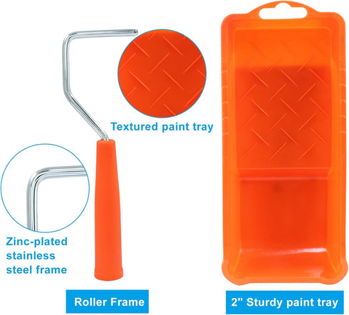 2 Inch Paint Roller, Mini Paint Roller Kit (Including 6 ultra-fine fiber roller covers, 1 paint tray, and 1 roller frame), Touch Up Small Paint Ro...