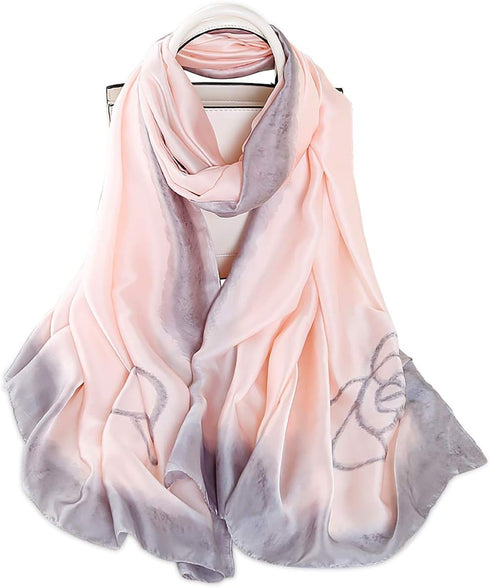 Women's Silk Scarves Artistic Ink Painting Elegant Floral Printed Long Shawl Soft Wrap Sunscreen Shawl All Season...