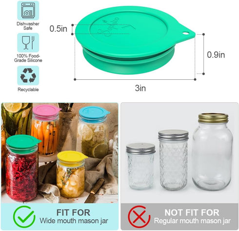 Sophico Silicone Fermenting Lids, Waterless Airlock Fermentation Tops Mason Jar Lid Fermenter Caps for Pickles, Kimchi, and Fermented Probiotic Fo...