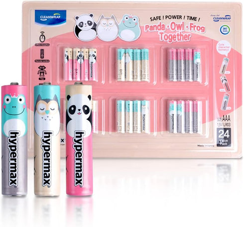 CLEANWRAP Hypermax Cute Character Long-Lasting All-Purpose High-Performance Alkaline AAA Batteries (1.5V - 24 Pack) | Cute AAA Batteries, Househol...