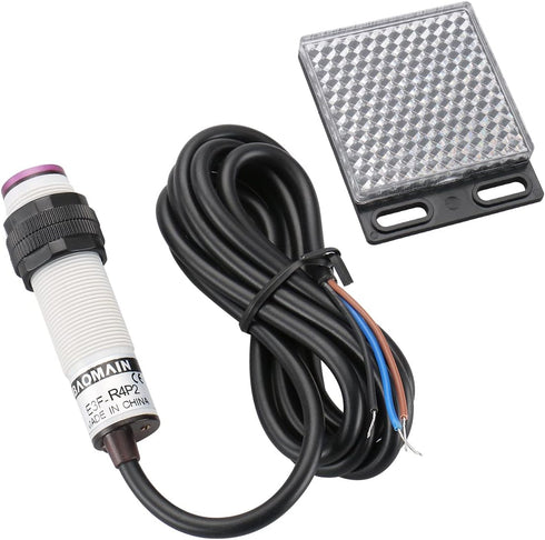 Baomain Photoelectric Sensor E3F-R4P2 Retroreflective Optical Sensor Switch DC 10-30V PNP NC Sensing Distance 4m with Reflector Panel...