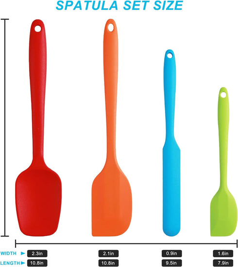 Silicone Spatula Set, 4 Pcs Heat Resistant Rubber Spatula, Spatulas for Kitchen Use, Kitchen Spatulas for Nonstick Cookware, Silicone Kitchen Uten...
