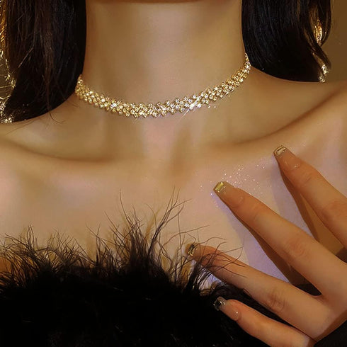 JEAIRTS Choker Rhinestone Necklace Diamond Row Necklaces Crystal Chokers Necklace Chain Jewerly Sparkly Party Prom Accessories for Women and Girls...