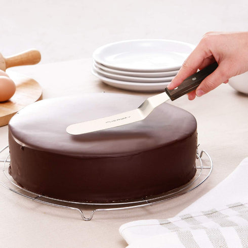 Offset Cake Icing Spatula Set of 3 Professional Stainless Steel Decorating Frosting Spatulas (4"-6"-8" Flexible Resistant Blade) Angled with Woode...