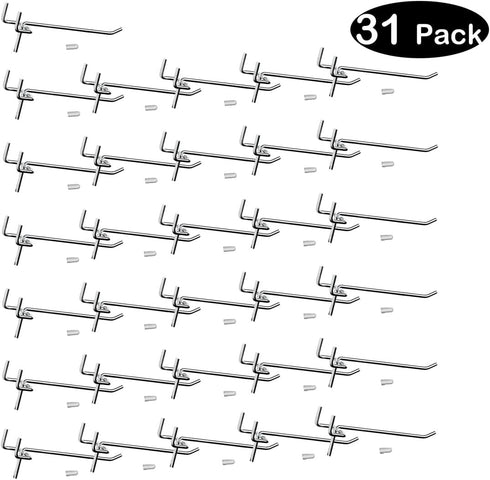 31 Pieces 4 Inch Silver Pegboard Hooks Heavy Duty Pegs Pegboard Accessories for 1/4 in and 1/8 in Peg Boards in Garages, Tool Sheds, Basements etc...