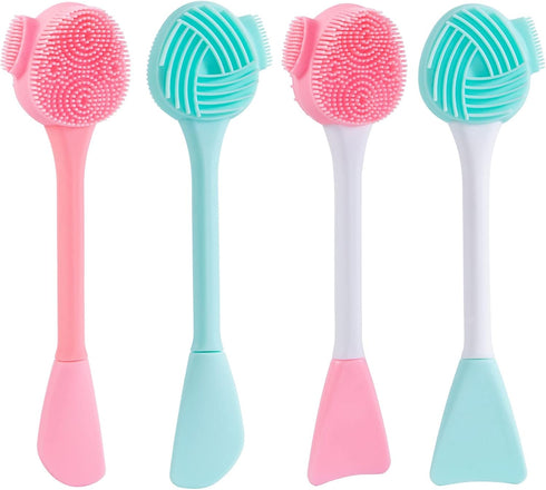 4 Pack Silicone Facial Cleansing Brush 4 in 1, Beomeen Double-Ended Silicone Face Exfoliating Wash Scrub Brush Dual Face for Face Skincare and Mas...
