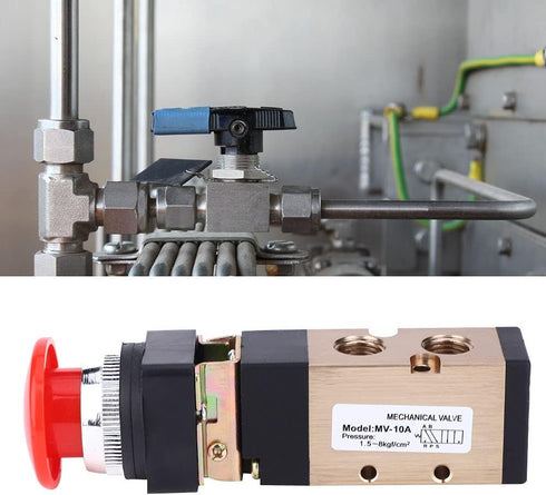 MV-10A Pneumatic Mechanical Valve 2 Position 5 Way Spring Return Push Button 1/4In PT Reversing Valve Spring Compressor Momentary Air Valve Push B...