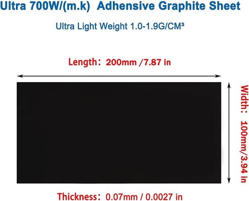 1 Pack Adhensive Graphite Thermal Pad 700W/m?K Horizontal Conductivity, 200x100x0.07mm Flexible Graphite Sheet for Mobile Laptop Chipset Cooling...