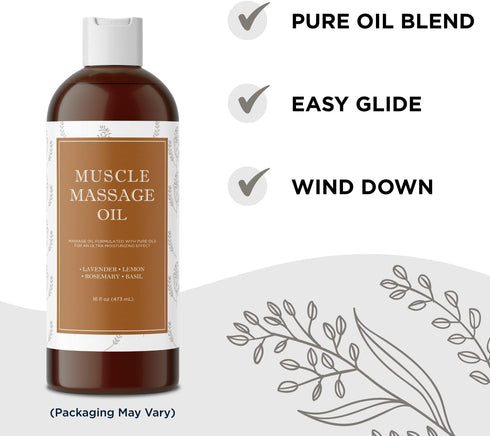 Sore Muscle Massage Oil for Body - Relaxing Massage Oil for Massage Therapy with Lavender and Rosemary Oils for Muscle Relief - Gentle Warming Mas...