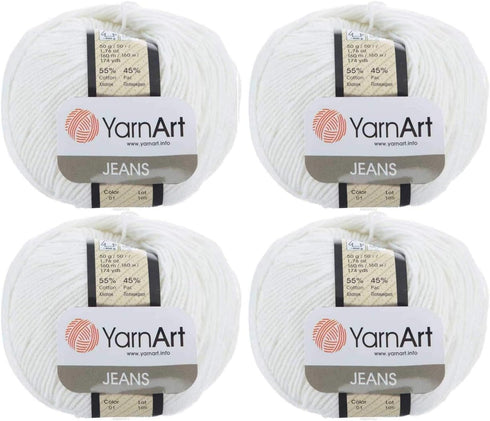 4 Skein 55% Cotton 45% Acrylic YarnArt Jeans Yarn 200 gr 696 yds Color (1 - White)...