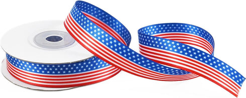 Patriotic Satin Ribbon,5/8 Inch, 10 Yards,American Flag Ribbon Red Blue White Star and Stripe Ribbon for July 4 th Memorial Day,President's Day Gi...