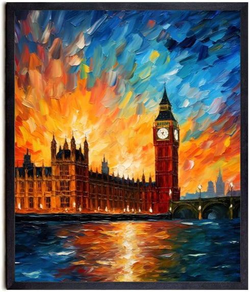 Bestbuddy Pet 11X14 Unframed Starry Night Van Gogh Inspired House of Parliament Elizabeth Tower Big Ben London United Kingdom Landmark Europe Trav...