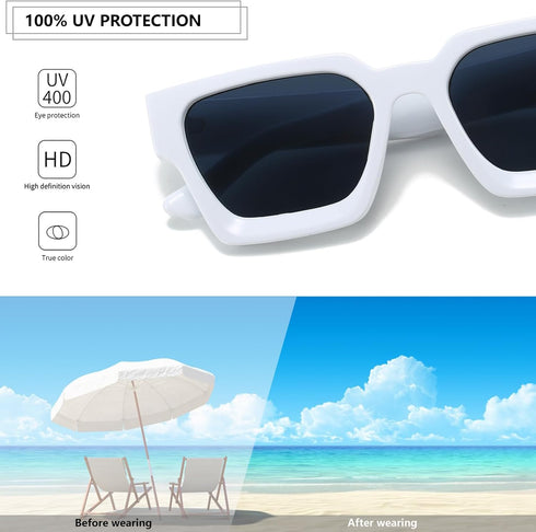Square Sunglasses for Women Men Retro 90s Square Thick Frame Sunglasses UV400 Protection Black Shades...