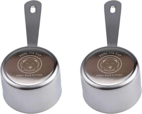 Honey Bear Kitchen 1/4 Cup 60 ml Leave-in Measuring Scoop Cups v2, Polished Stainless Steel (Set of 2)...
