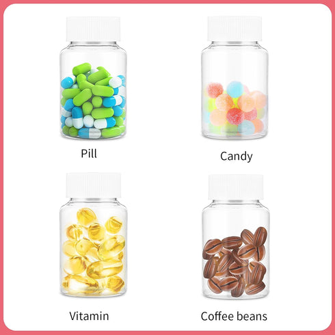 4Pcs Clear Pill Bottles, 80ml Empty Plastic Medicine Bottles, Reagent Bottle with Caps, Small Travel Pill Case, Chemical Containers for Liquid Sol...