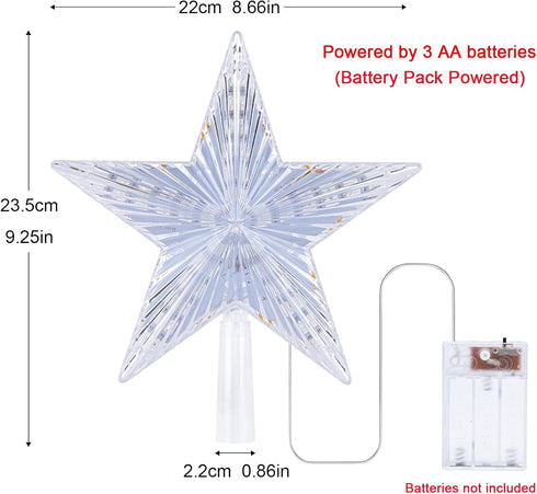 Christmas Tree Topper Star Warm White Light Christmas Tree Decor for Christmas Holiday Home Fit for General Size Xmas Tree, 8.7 Inch...