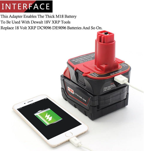 waitley Battery Adapter for Dewalt DCA1820 18V-20V Converter with USB Port Function Compatible with DC9096 DE9096...