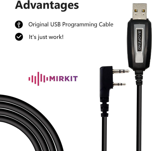 MIRKIT Baofeng Programming Cable for Two Way ham Portable radios: UV-5R, 5RA, 5R Plus, 5RE, UV-82, BF-F8HP, UV3R Plus, BF-888S, 5R EX, 5RX3, GA-2S...