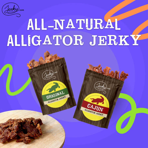 Jerky.com Alligator Exotic Jerky Variety Pack - Original & Cajun Flavors - High Protein, Low Fat Exotic Snacks 1.75oz (Pack of 2)...