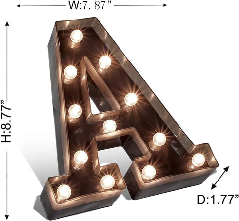 Glintee LED Marquee Letter Lights Black Alphabet Light Up Sign for Wedding Home Party Bar Decoration Battery Powered Letter Decor-A...