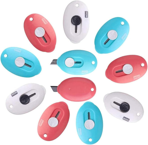 Mini Retractable Utility Knife Box Cutter Letter Opener, Alloy Steel Splicing Knife with Key Chain Hole-9pcs...