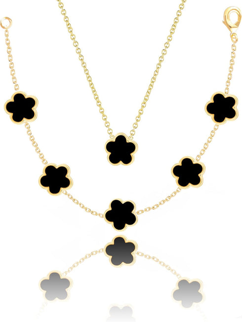 Four Leaf Clover Necklace and Bracelet Set for Women Lucky Flower 14K Gold Jewelry...