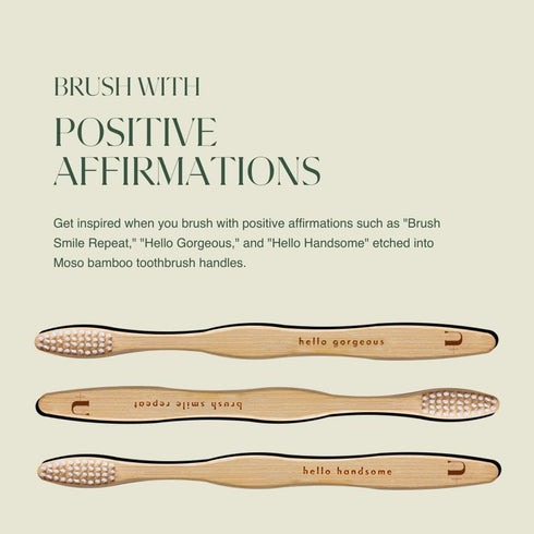 Biodegradable and Eco-Friendly Bamboo Toothbrush 4-Pack - BPA Free Soft Bristle - Dentist-Approved and All-Natural with Positive Affirmations Etch...