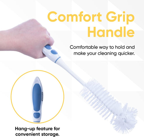 Superio Bottle Brush Scrubber Long, Blue and White Baby Bottle Brush with Rubber Grip Handle...