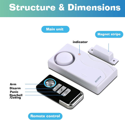 HENDUN Wireless Remote Door Alarm When Opened, Windows Open Alarms, Magnetic Security Sensor, Pool Safety for Kids, Alzheimer's Care...