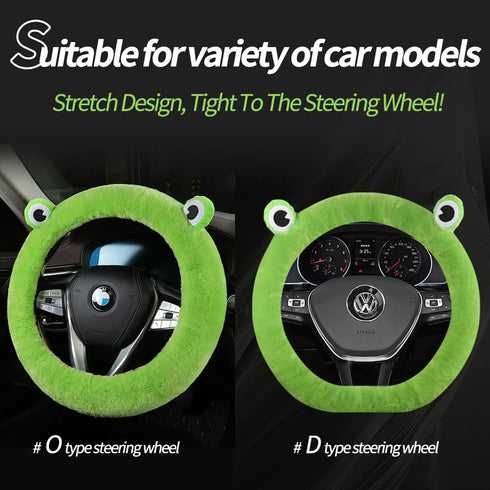 LLB Car Auto Steering Wheel Cover, Cute Style Fluffy Genuine Wool Sheepskin Cover for Women Men Girls, Anti-Slip Universal Fit 13.5-16.5 inches Ca...