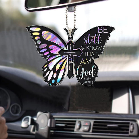 2D Flat Butterfly Cross Pendant, Car Rearview Mirror Decoration, Bag keychain,Christmas Valentine's Day Gifts...