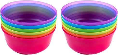 Kids Plastic Dinnerware Set of 12 Multi Color Bowls - Reusable, BPA-Free, Dishwasher Safe and Microwaveable...