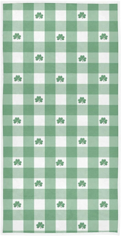 senya St. Patrick's Day Hand Towels, Green White Gingham Pattern St. Patrick's Day Shamrocks Highly Absorbent Hand Towels for Bathroom...