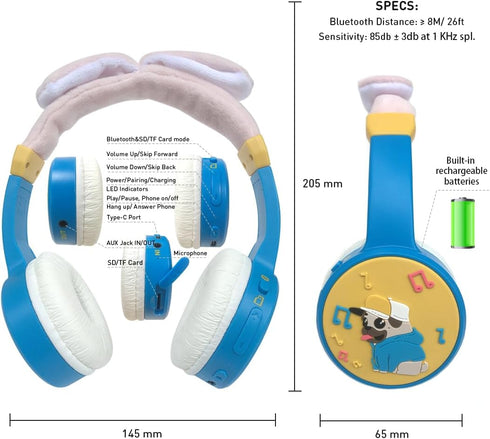 Kids Bluetooth Headphones with 85dB Safe Volume Limit HD Sound Sharing Function with SD Card Slot Headphones for School Toddler Headset for On-lin...