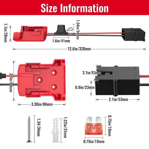 Power Wheels Adapter for Milwaukee M18 Battery with Wire Harness Connector Compatible with Fisher-Price 12 Volt Power Wheels, 12AWG Wire with 40A ...